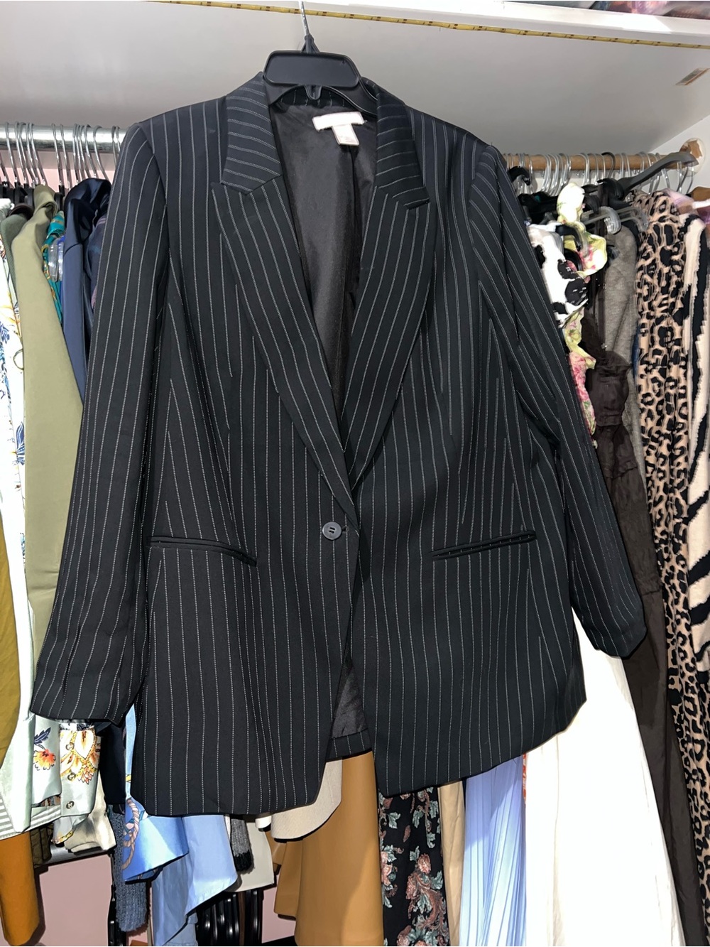 H&M Black Pinstripe Single-Button Blazer